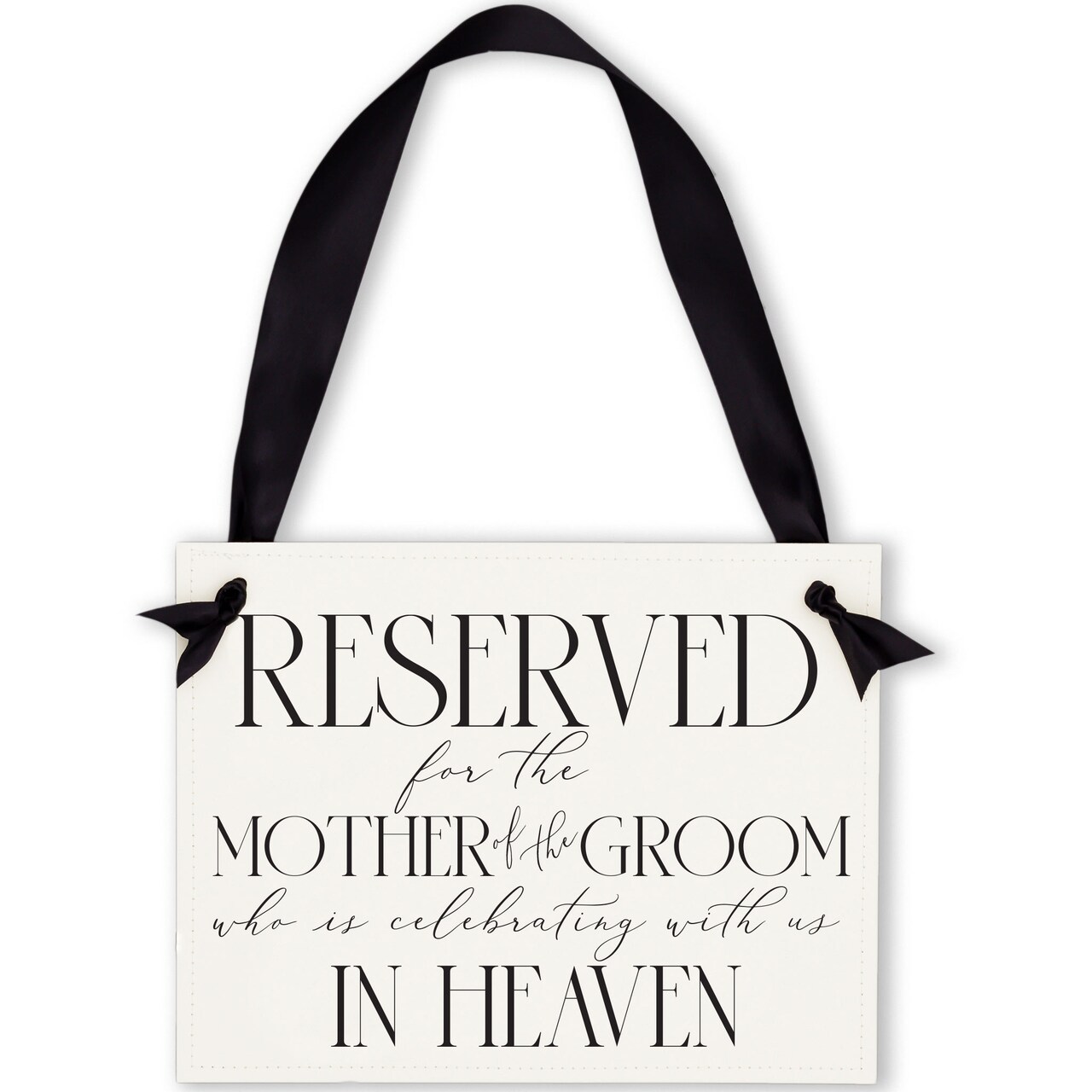 Ritzy Rose Mother of the Groom Memorial Sign - Black on 11x8in White Linen Cardstock with Black Ribbon